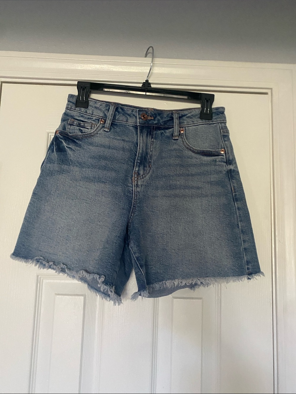 BCBGeneration Light Blue Frayed Hem Denim Shorts